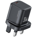 USAMS CC276 Carregador Rápido Mini 30W GaN USB-C / Tipo-C, Ficha Reino Unido