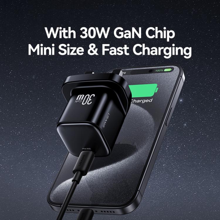 USAMS CC276 Carregador Rápido Mini 30W GaN USB-C / Tipo-C, Ficha Reino Unido