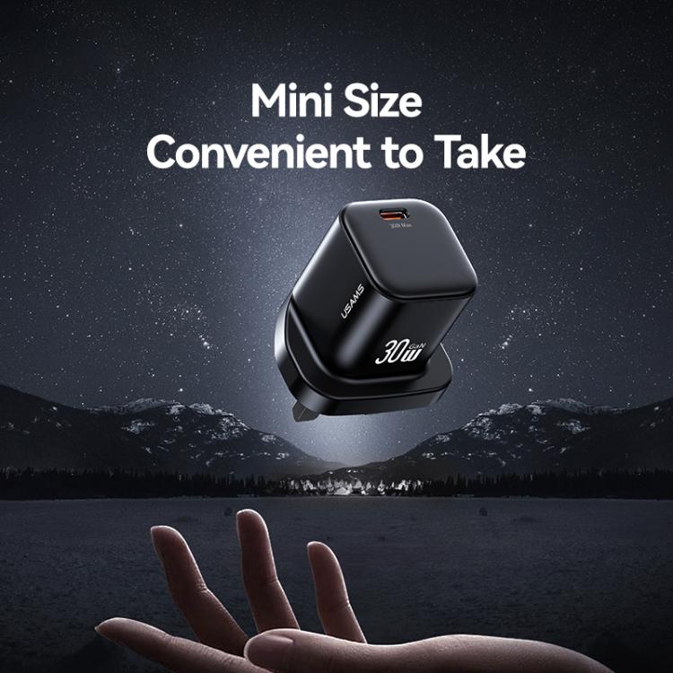 USAMS CC276 Carregador Rápido Mini 30W GaN USB-C / Tipo-C, Ficha Reino Unido