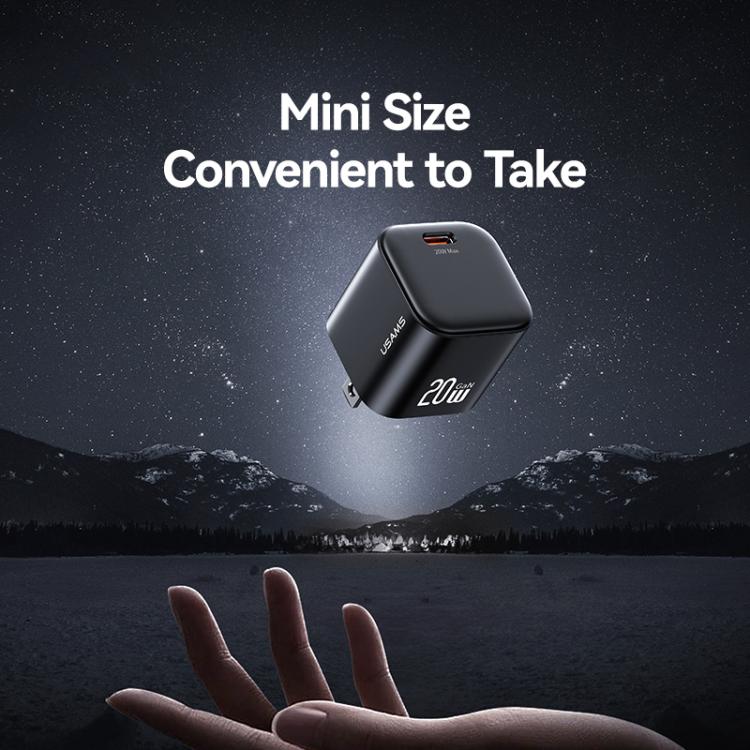 USAMS CC267 Carregador Rápido Mini 20W GaN USB-C / Tipo-C, Ficha EUA