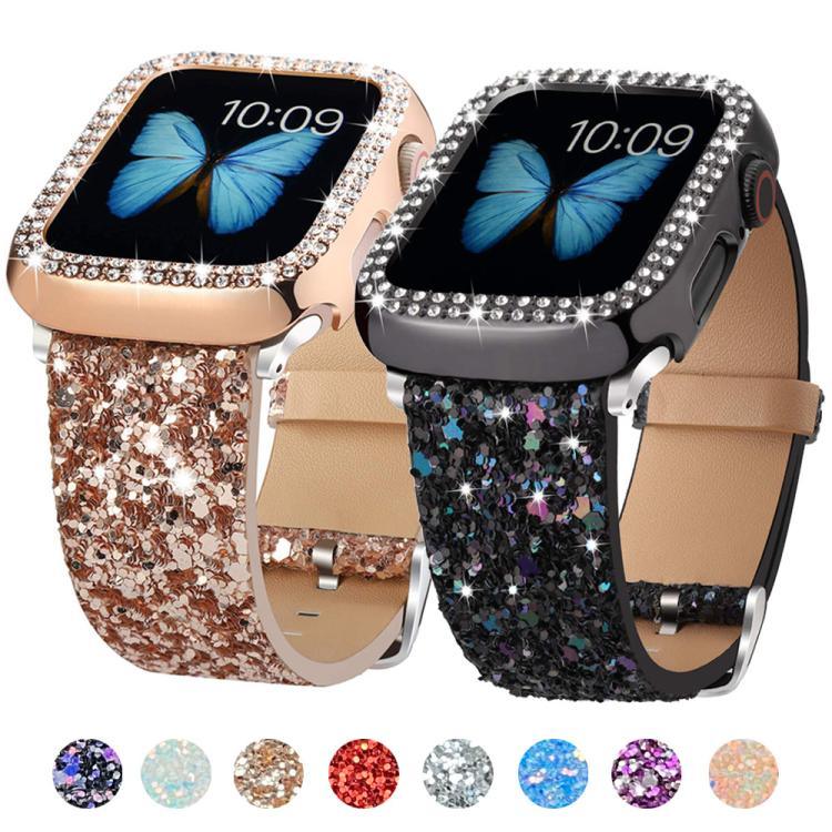 Pulseira de Relógio em Pele com Lantejoulas Brilhantes xDfind, Para Apple Watch 42 / 44 / 45 / 46 / 49mm, Para Apple Watch 38 / 40 / 41 / S10 42mm