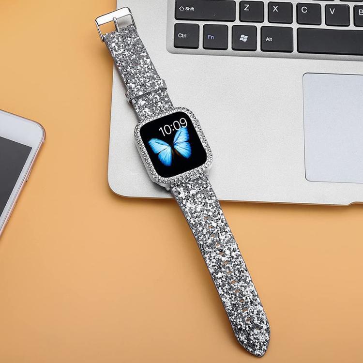 Pulseira de Relógio em Pele com Lantejoulas Brilhantes xDfind, Para Apple Watch 42 / 44 / 45 / 46 / 49mm, Para Apple Watch 38 / 40 / 41 / S10 42mm