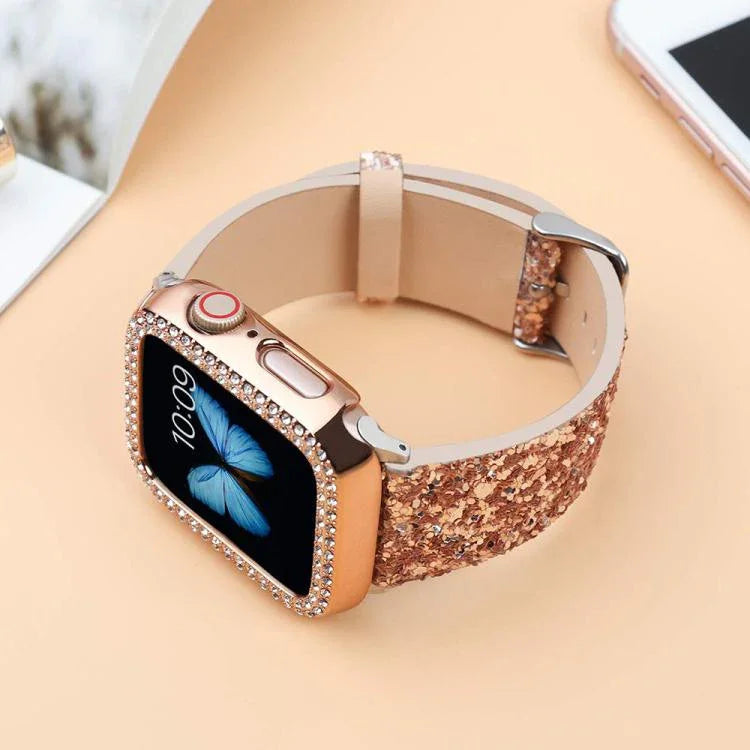 Pulseira de Relógio em Pele com Lantejoulas Brilhantes xDfind, Para Apple Watch 42 / 44 / 45 / 46 / 49mm, Para Apple Watch 38 / 40 / 41 / S10 42mm