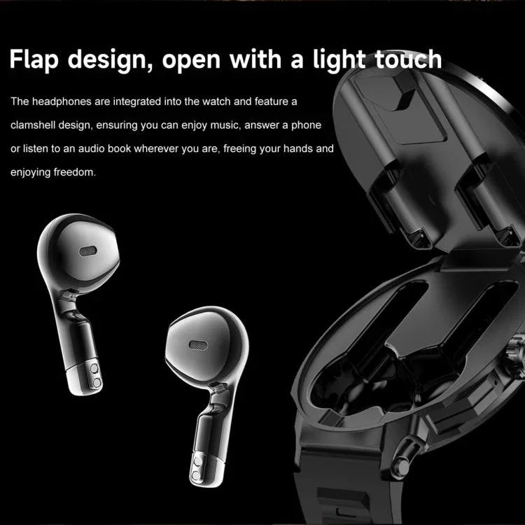 D13 Relógio Inteligente com Auricular Bluetooth 2 em 1 para Chamadas, Suporta Chamadas Bluetooth / NFC / Monitorização de Saúde, Pulseira de Silicone, Pulseira de Aço com 3 Contas, Pulseira Milanesa de Aço