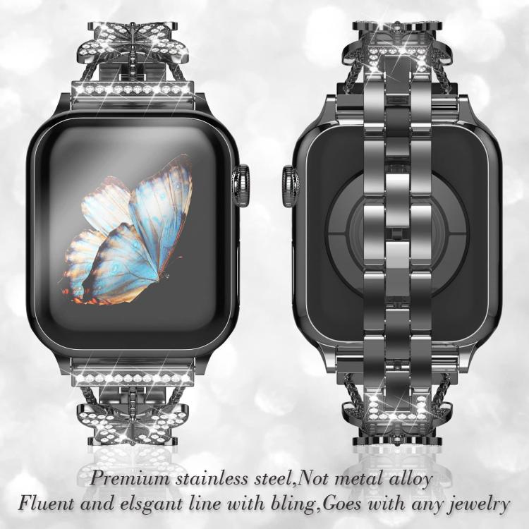 Pulseira de Relógio Metálica com Diamantes em Forma de Borboleta xDfind, Para Apple Watch 42 / 44 / 45 / 46 / 49mm, Para Apple Watch 38 / 40 / 41 / S10 42mm
