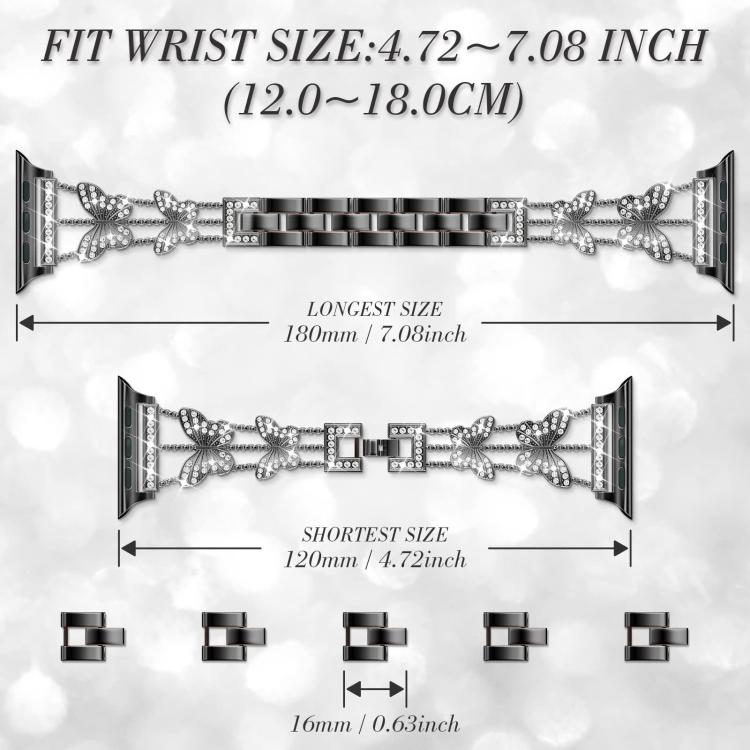 Pulseira de Relógio Metálica com Diamantes em Forma de Borboleta xDfind, Para Apple Watch 42 / 44 / 45 / 46 / 49mm, Para Apple Watch 38 / 40 / 41 / S10 42mm