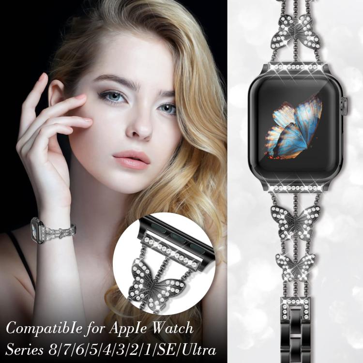 Pulseira de Relógio Metálica com Diamantes em Forma de Borboleta xDfind, Para Apple Watch 42 / 44 / 45 / 46 / 49mm, Para Apple Watch 38 / 40 / 41 / S10 42mm