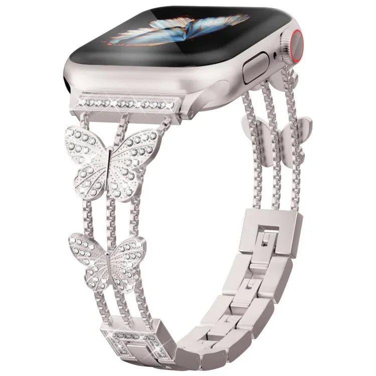 Pulseira de Relógio Metálica com Diamantes em Forma de Borboleta xDfind, Para Apple Watch 42 / 44 / 45 / 46 / 49mm, Para Apple Watch 38 / 40 / 41 / S10 42mm