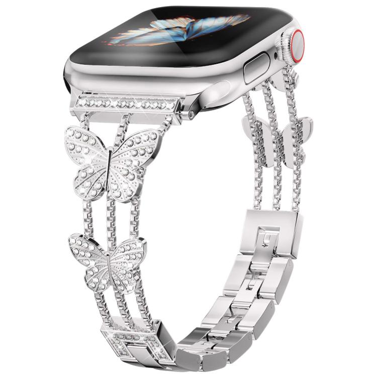 Pulseira de Relógio Metálica com Diamantes em Forma de Borboleta xDfind, Para Apple Watch 42 / 44 / 45 / 46 / 49mm, Para Apple Watch 38 / 40 / 41 / S10 42mm