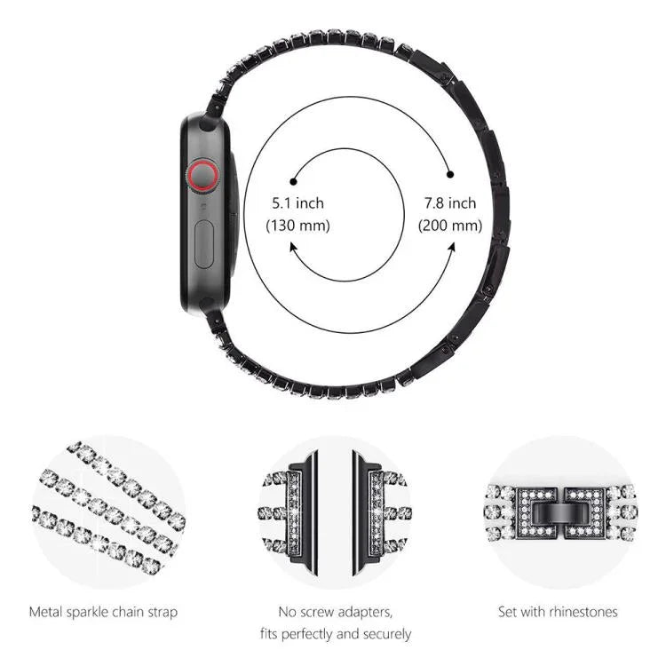 Pulseira de Relógio Metálica com Três Diamantes xDfind, Para Apple Watch 42 / 44 / 45 / 46 / 49mm, Para Apple Watch 38 / 40 / 41 / S10 42mm
