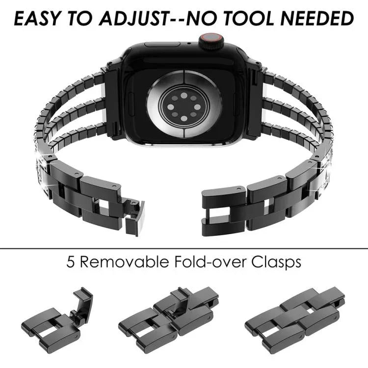 Pulseira de Relógio Metálica com Três Diamantes xDfind, Para Apple Watch 42 / 44 / 45 / 46 / 49mm, Para Apple Watch 38 / 40 / 41 / S10 42mm