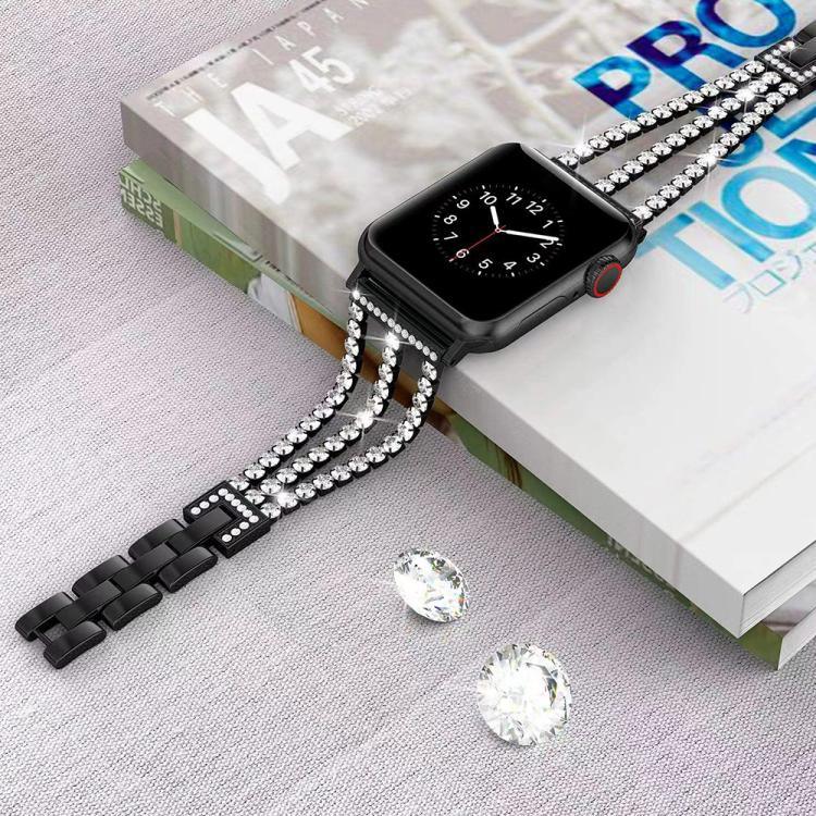 Pulseira de Relógio Metálica com Três Diamantes xDfind, Para Apple Watch 42 / 44 / 45 / 46 / 49mm, Para Apple Watch 38 / 40 / 41 / S10 42mm