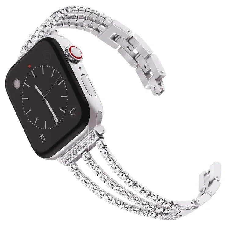 Pulseira de Relógio Metálica com Três Diamantes xDfind, Para Apple Watch 42 / 44 / 45 / 46 / 49mm, Para Apple Watch 38 / 40 / 41 / S10 42mm