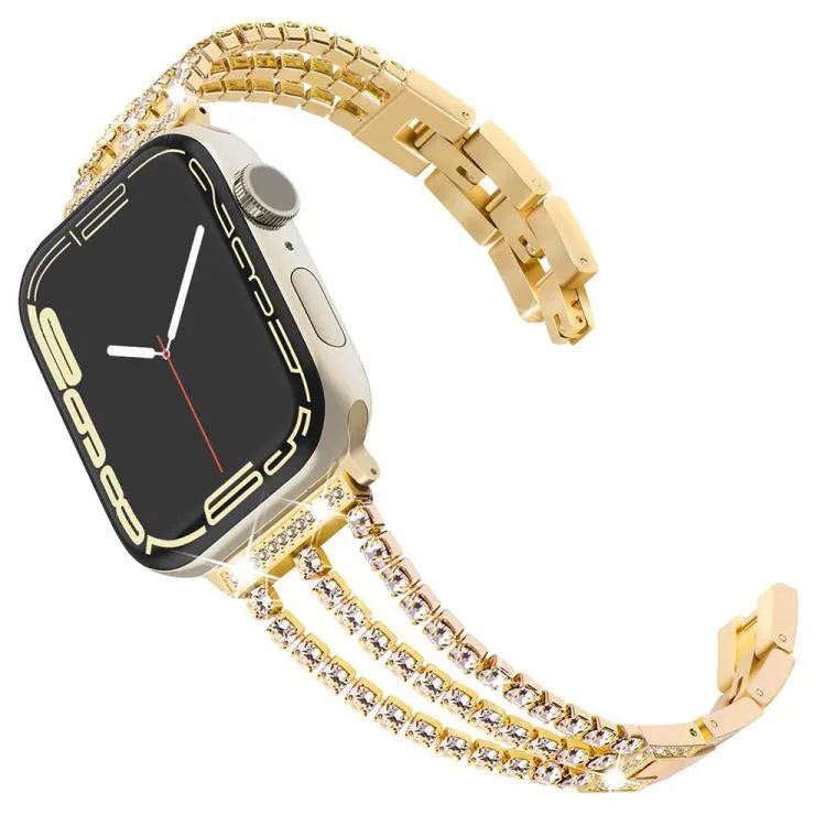 Pulseira de Relógio Metálica com Três Diamantes xDfind, Para Apple Watch 42 / 44 / 45 / 46 / 49mm, Para Apple Watch 38 / 40 / 41 / S10 42mm