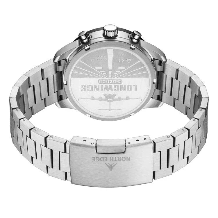 NORTH EDGE LONGWINGS Relógio Desportivo Masculino Outdoor com Correia de Aço Inoxidável e Carregamento Solar