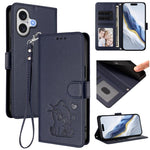 Capa para Telemóvel em Couro com Gato em Relevo e Coração com Alça de Mão, Para iPhone 17e / 16e, Para iPhone 17 Pro Max, Para iPhone 17 Pro, Para iPhone 17