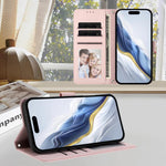 Capa para Telemóvel em Couro com Gato em Relevo e Coração com Alça de Mão, Para iPhone Air, Para iPhone 16 Pro Max, Para iPhone 16 Pro, Para iPhone 16 Plus