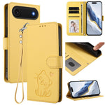 Capa para Telemóvel em Couro com Gato em Relevo e Coração com Alça de Mão, Para iPhone Air, Para iPhone 16 Pro Max, Para iPhone 16 Pro, Para iPhone 16 Plus