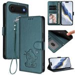 Capa para Telemóvel em Couro com Gato em Relevo e Coração com Alça de Mão, Para iPhone Air, Para iPhone 16 Pro Max, Para iPhone 16 Pro, Para iPhone 16 Plus