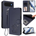 Capa para Telemóvel em Couro com Gato em Relevo e Coração com Alça de Mão, Para iPhone Air, Para iPhone 16 Pro Max, Para iPhone 16 Pro, Para iPhone 16 Plus