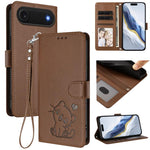 Capa para Telemóvel em Couro com Gato em Relevo e Coração com Alça de Mão, Para iPhone Air, Para iPhone 16 Pro Max, Para iPhone 16 Pro, Para iPhone 16 Plus