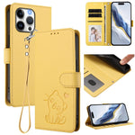 Capa para Telemóvel em Couro com Gato em Relevo e Coração com Alça de Mão, Para iPhone Air, Para iPhone 16 Pro Max, Para iPhone 16 Pro, Para iPhone 16 Plus