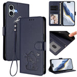 Capa para Telemóvel em Couro com Gato em Relevo e Coração com Alça de Mão, Para iPhone Air, Para iPhone 16 Pro Max, Para iPhone 16 Pro, Para iPhone 16 Plus