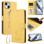 Capa de telemóvel em pele com relevo de coração e gato com alça de mão, Para iPhone 15, Para iPhone 14 Plus, Para iPhone 14 / 13, Para iPhone 14 Pro
