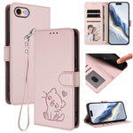 Capa de telemóvel em pele com relevo de coração e gato com alça de mão, Para iPhone 14 Pro Max, Para iPhone 7 / 8 / SE 2022, Para iPhone 13 Pro Max, Para iPhone 13 Pro