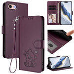 Capa de telemóvel em pele com relevo de coração e gato com alça de mão, Para iPhone 14 Pro Max, Para iPhone 7 / 8 / SE 2022, Para iPhone 13 Pro Max, Para iPhone 13 Pro