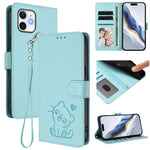 Capa de telemóvel em pele com relevo de gato em forma de coração e alça de mão, Para iPhone 11 Pro Max, Para iPhone 11, Para iPhone 11 Pro, Para iPhone X / XS
