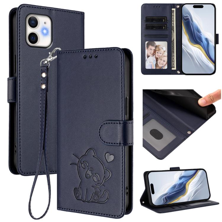 Capa de telemóvel em pele com relevo de gato em forma de coração e alça de mão, Para iPhone 11 Pro Max, Para iPhone 11, Para iPhone 11 Pro, Para iPhone X / XS