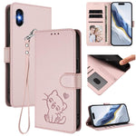 Capa de telemóvel em pele com relevo de gato em forma de coração e alça de mão, Para iPhone 11 Pro Max, Para iPhone 11, Para iPhone 11 Pro, Para iPhone X / XS