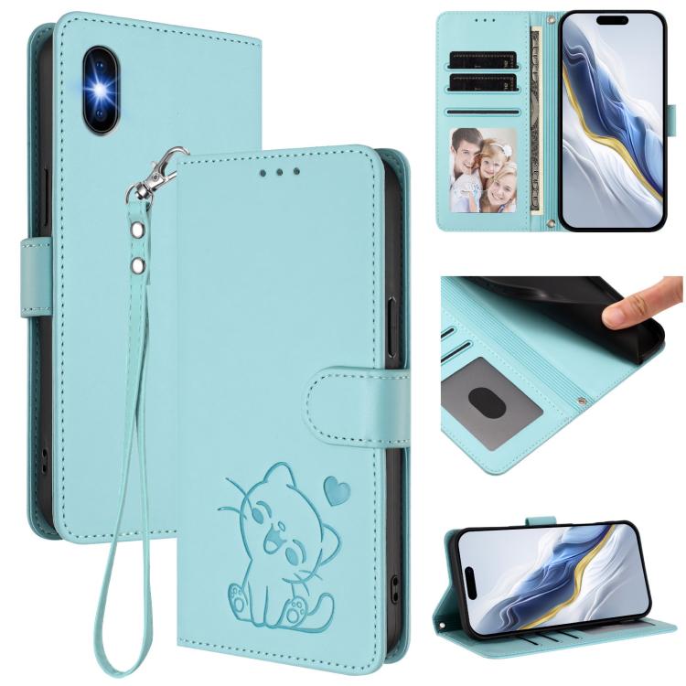 Capa de telemóvel em pele com relevo de gato em forma de coração e alça de mão, Para iPhone 11 Pro Max, Para iPhone 11, Para iPhone 11 Pro, Para iPhone X / XS