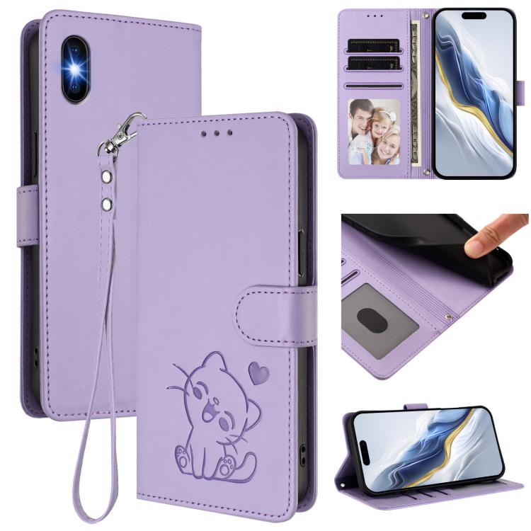 Capa de telemóvel em pele com relevo de gato em forma de coração e alça de mão, Para iPhone 11 Pro Max, Para iPhone 11, Para iPhone 11 Pro, Para iPhone X / XS