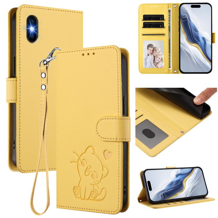 Capa de telemóvel em pele com relevo de gato em forma de coração e alça de mão, Para iPhone 11 Pro Max, Para iPhone 11, Para iPhone 11 Pro, Para iPhone X / XS