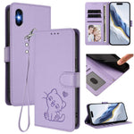 Capa de telemóvel em pele com relevo de gato em forma de coração e alça de mão, Para iPhone XR, Para iPhone XS Max, Para iPhone 7 Plus / 8 Plus