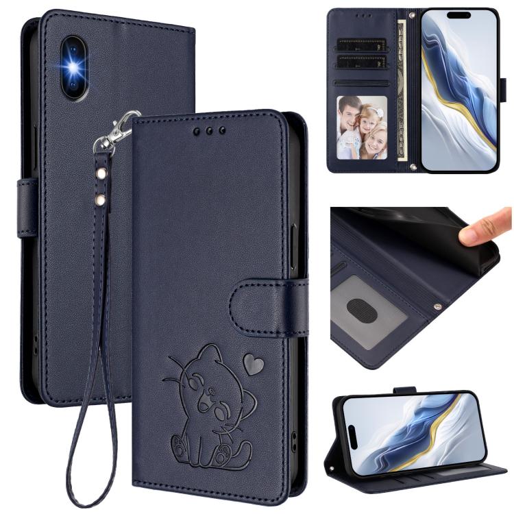 Capa de telemóvel em pele com relevo de gato em forma de coração e alça de mão, Para iPhone XR, Para iPhone XS Max, Para iPhone 7 Plus / 8 Plus