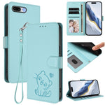 Capa de telemóvel em pele com relevo de gato em forma de coração e alça de mão, Para iPhone XR, Para iPhone XS Max, Para iPhone 7 Plus / 8 Plus