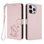 Capa de telemóvel em pele com relevo de coração e gato com alça de mão, Para iPhone 14 Pro Max, Para iPhone 7 / 8 / SE 2022, Para iPhone 13 Pro Max, Para iPhone 13 Pro