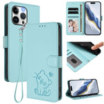 Capa de telemóvel em pele com relevo de coração e gato com alça de mão, Para iPhone 14 Pro Max, Para iPhone 7 / 8 / SE 2022, Para iPhone 13 Pro Max, Para iPhone 13 Pro