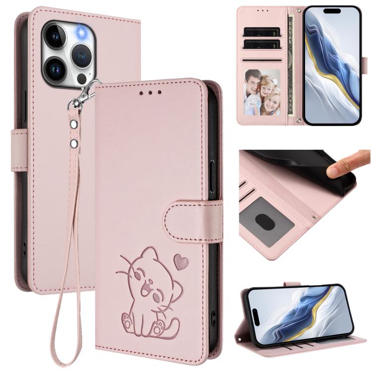 Capa de telemóvel em pele com relevo de coração e gato com alça de mão, Para iPhone 14 Pro Max, Para iPhone 7 / 8 / SE 2022, Para iPhone 13 Pro Max, Para iPhone 13 Pro