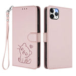 Capa de telemóvel em pele com relevo de gato em forma de coração e alça de mão, Para iPhone 11 Pro Max, Para iPhone 11, Para iPhone 11 Pro, Para iPhone X / XS