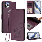 Capa de telemóvel em pele com relevo de gato em forma de coração e alça de mão, Para iPhone 11 Pro Max, Para iPhone 11, Para iPhone 11 Pro, Para iPhone X / XS