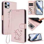 Capa de telemóvel em pele com relevo de gato em forma de coração e alça de mão, Para iPhone 11 Pro Max, Para iPhone 11, Para iPhone 11 Pro, Para iPhone X / XS