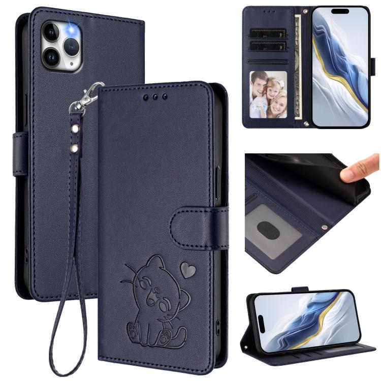 Capa de telemóvel em pele com relevo de gato em forma de coração e alça de mão, Para iPhone 11 Pro Max, Para iPhone 11, Para iPhone 11 Pro, Para iPhone X / XS