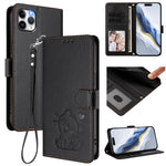 Capa de telemóvel em pele com relevo de gato em forma de coração e alça de mão, Para iPhone 11 Pro Max, Para iPhone 11, Para iPhone 11 Pro, Para iPhone X / XS
