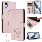Capa de telemóvel em pele com relevo de gato em forma de coração e alça de mão, Para iPhone XR, Para iPhone XS Max, Para iPhone 7 Plus / 8 Plus