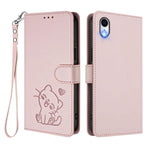 Capa de telemóvel em pele com relevo de gato em forma de coração e alça de mão, Para iPhone XR, Para iPhone XS Max, Para iPhone 7 Plus / 8 Plus