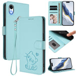 Capa de telemóvel em pele com relevo de gato em forma de coração e alça de mão, Para iPhone XR, Para iPhone XS Max, Para iPhone 7 Plus / 8 Plus